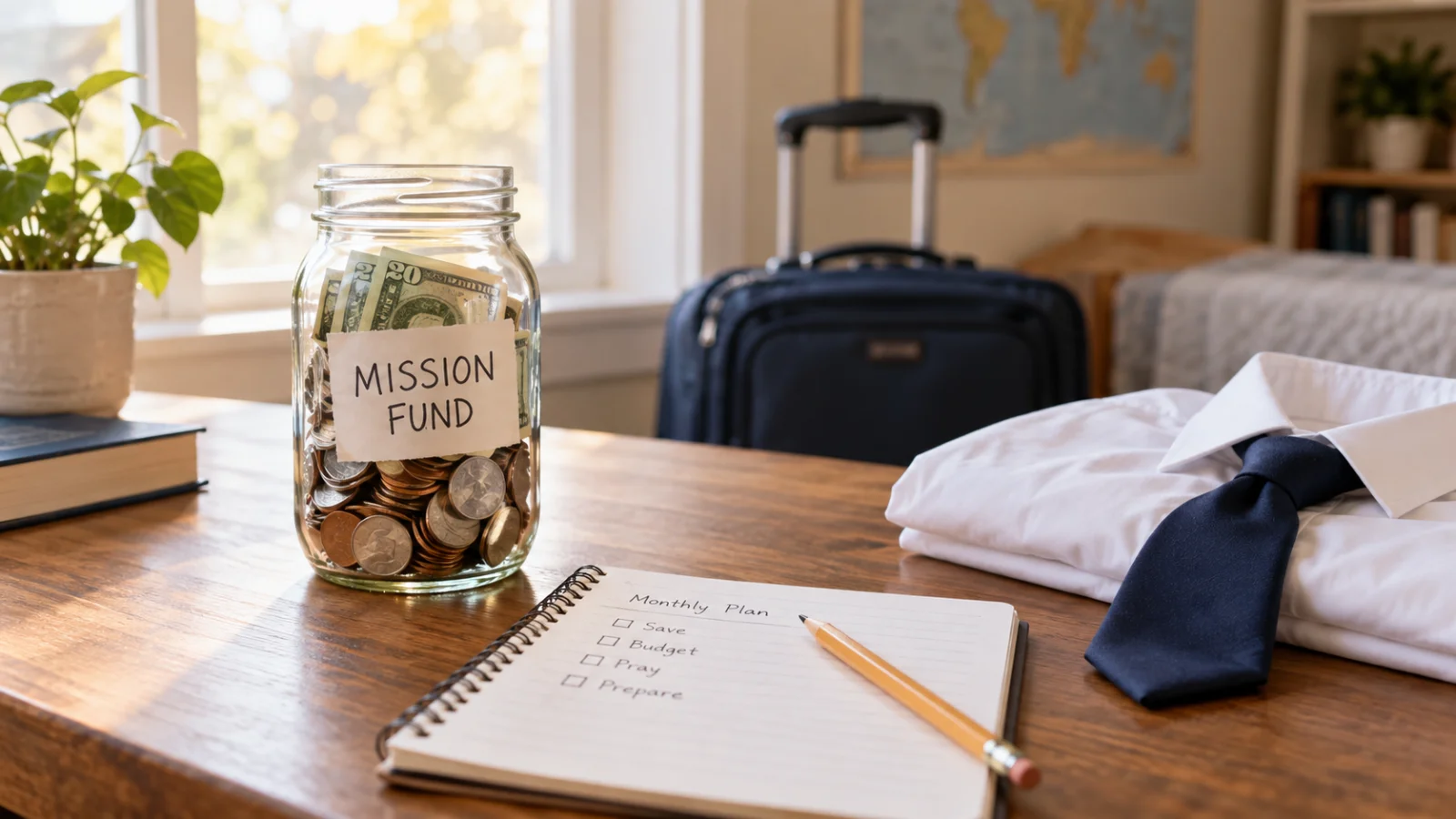 bedroom with mission fund jar and checklist
